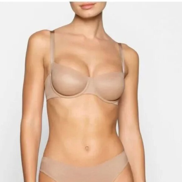 NEW Skims No Show Unlined Balconette Bra Clay 34DDD 34F Tan Sheer - Picture 1 of 9